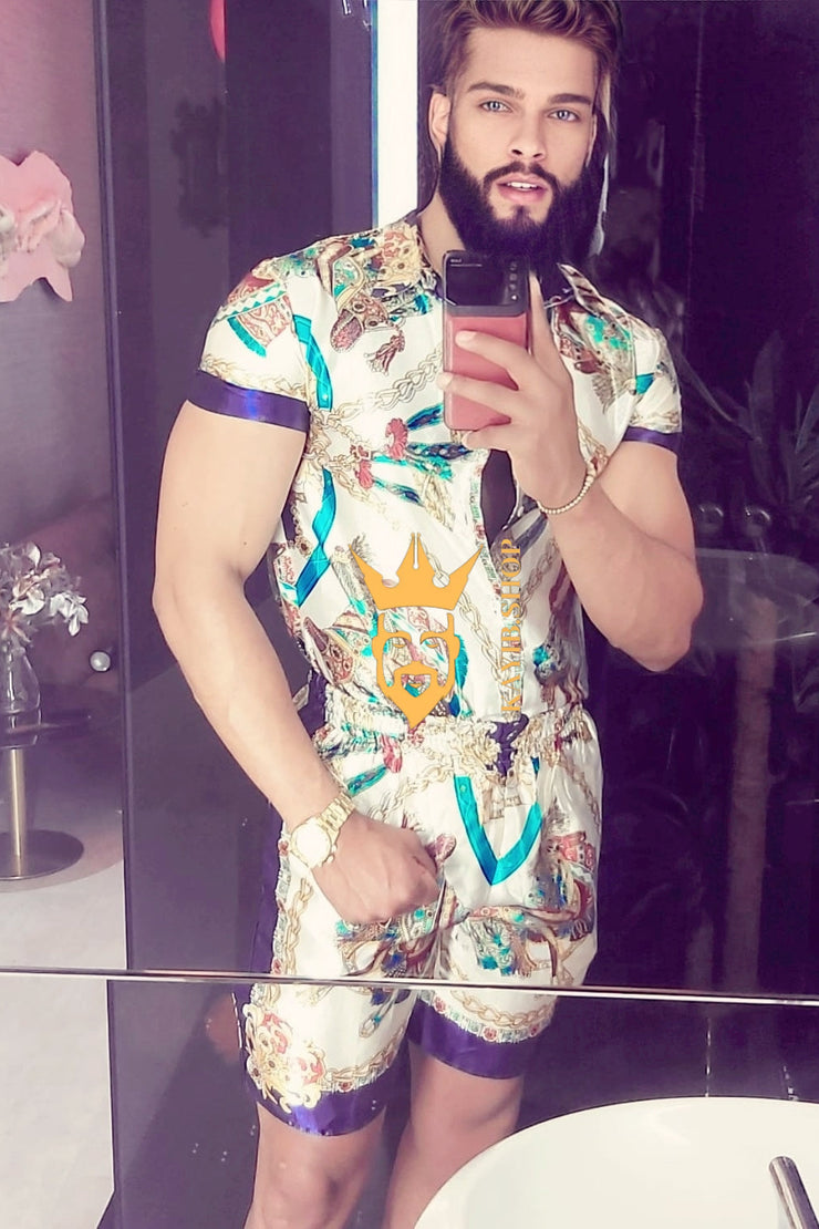 Barocco Silk Set Outfits clothing for men, gift for him,linen clothing, linen shirt men, long sleeve shirt, mens clothing, mens top, shirt for men, shirt with buttons, summer clothing, summer shirts, valentines day, white shirt men