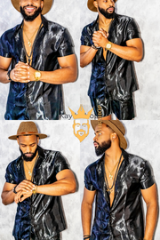 Black Mens Satin Silk Set 2Pcs