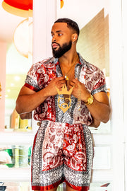 Red Mens Luxury Silk Dress Set Outfits