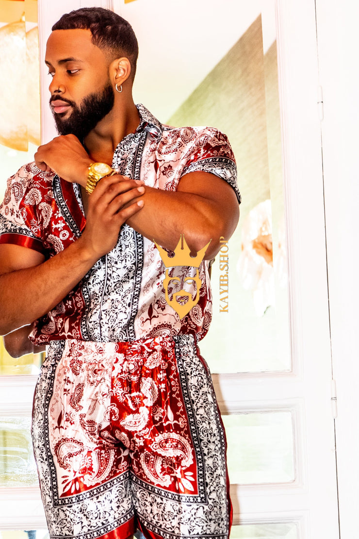 Red Mens Luxury Silk Dress Set Outfits
