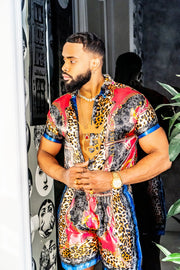 2 Piece Mens Silk/Satin Shirt Shorts