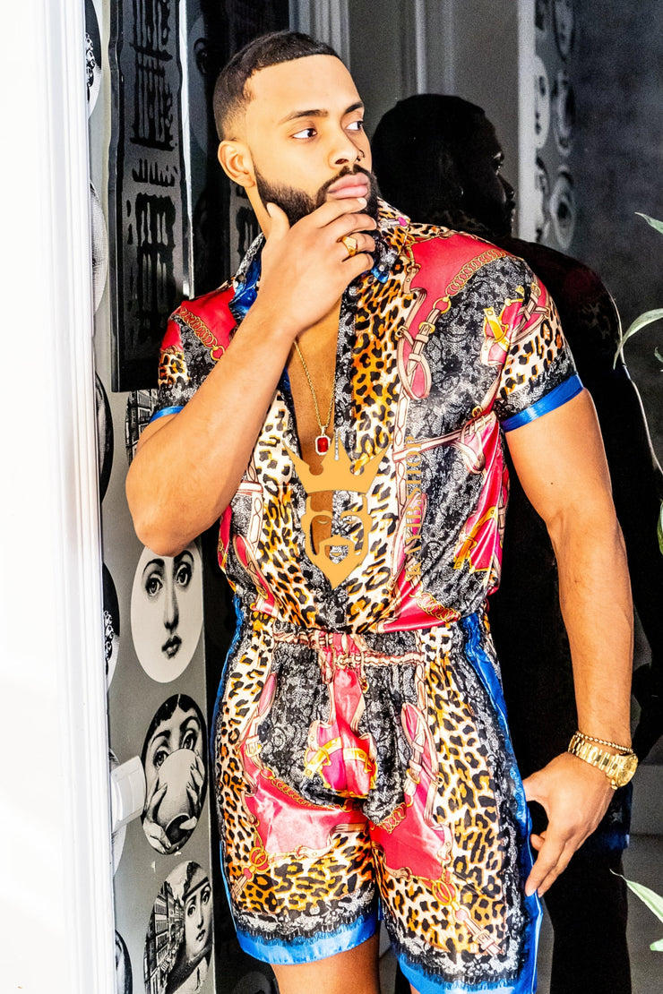 2 Piece Mens Silk/Satin Shirt Shorts