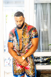 2 Piece Mens Silk/Satin Shirt Shorts