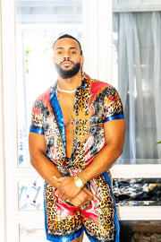 2 Piece Mens Silk/Satin Shirt Shorts