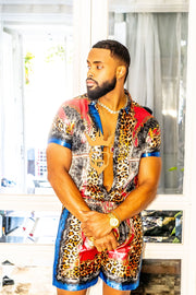 2 Piece Mens Silk/Satin Shirt Shorts