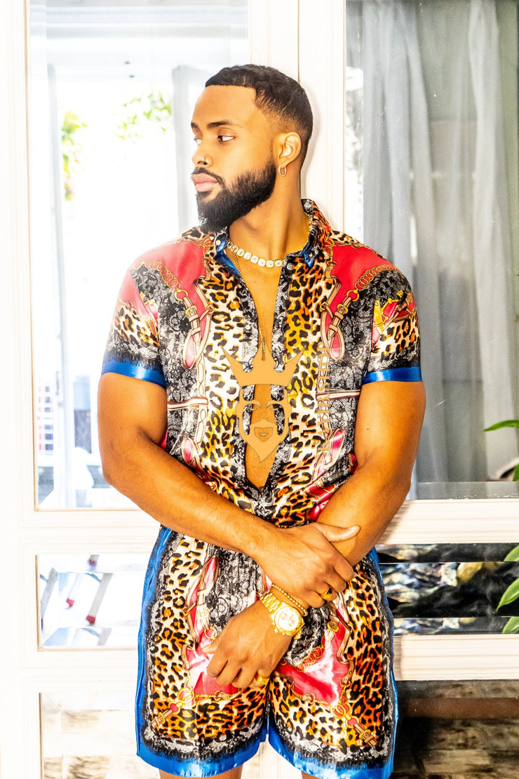 2 Piece Mens Silk/Satin Shirt Shorts