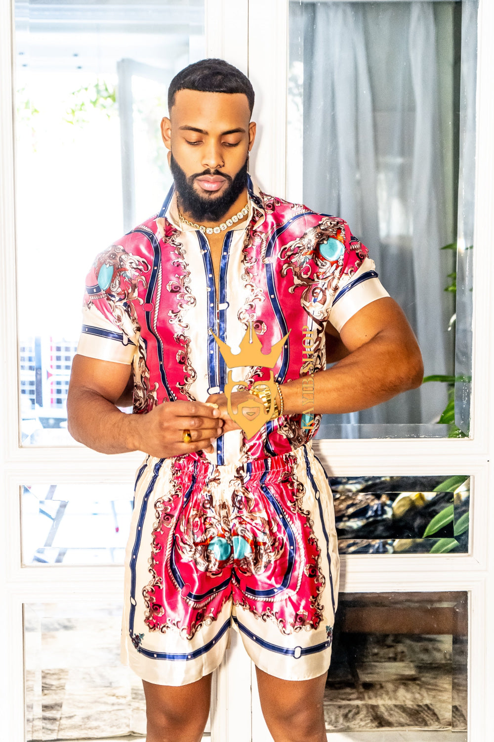 Handmade Men's Barocco Print Silk Set - Elevate Your Style with Pure Luxury - Personalized Sizing for Perfect Fit - kayibstrore