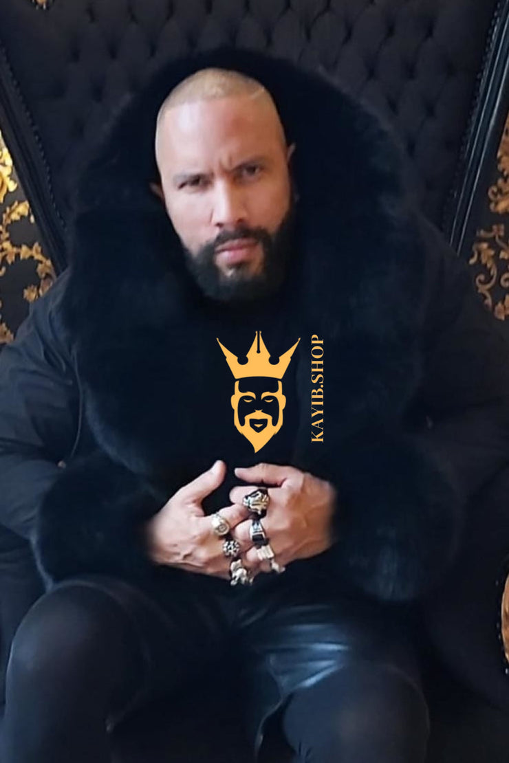 Mens Black Fox Fur Coat 4-In-1 Waterproof