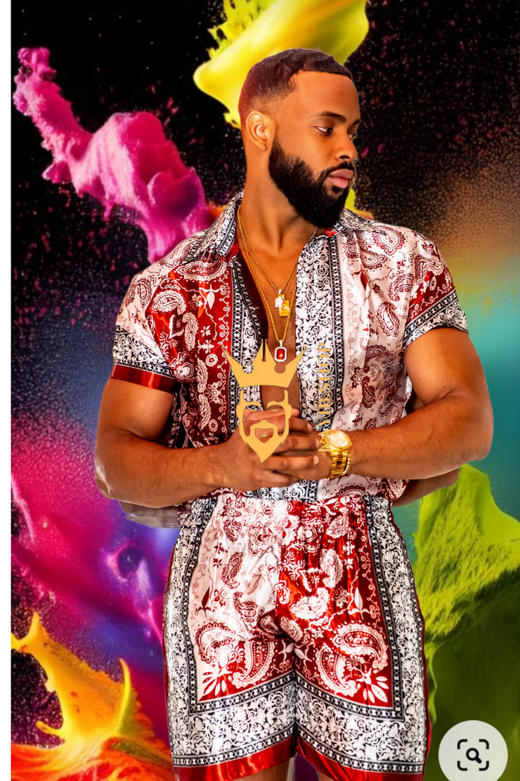 Summer Mens Luxury Silk Dress Set Outfits