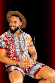 Summer Mens Luxury Silk Dress Set Outfits
