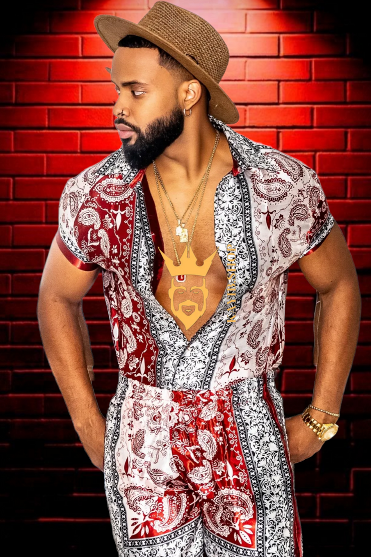 Summer Mens Luxury Silk Dress Set Outfits
