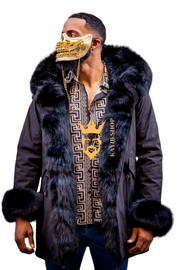 Best Collection Of Mens Fox Designer Coats Black Coat With Black Fur / M