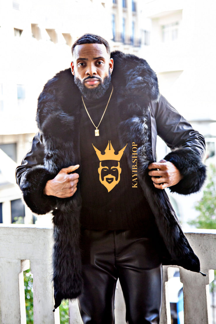 Horizon Black Men's Genuine Rabbit Fur Coat: FurSource.com