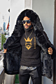 Mens Best 4-In-1 Waterproof Men Parka Winter Jacket /best Men In Fur Coats Long Rabbit Liner Black /
