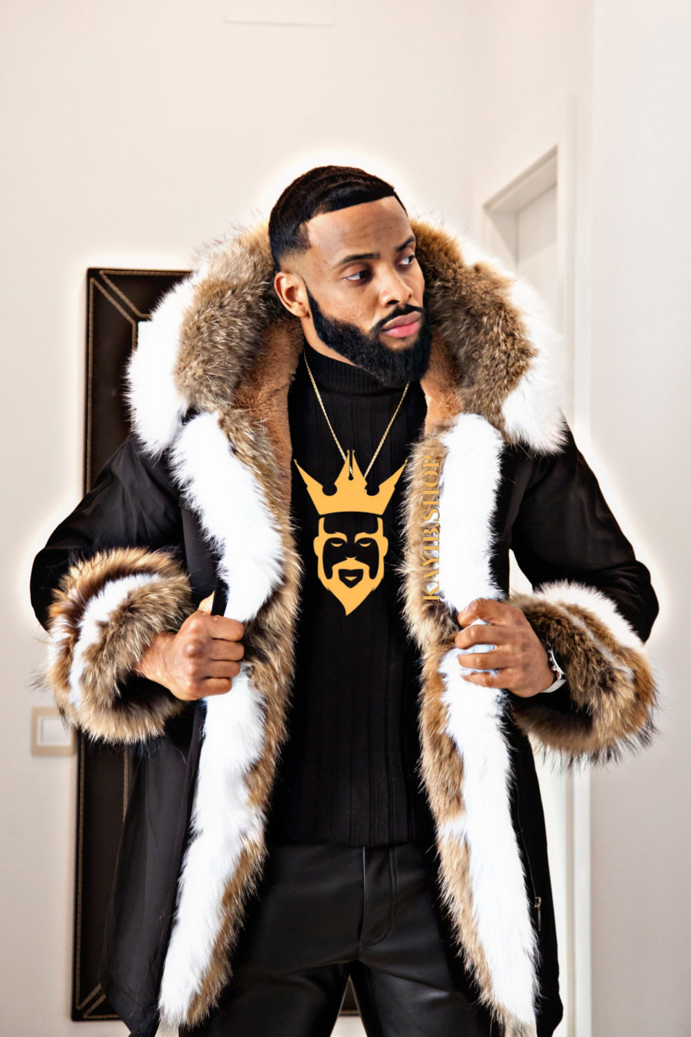 Fur hood coat mens designer on sale