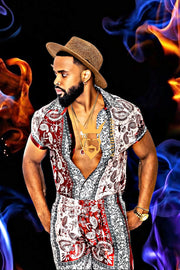 Summer Mens Luxury Silk Dress Set Outfits