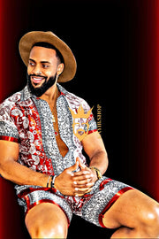 Summer Mens Luxury Silk Dress Set Outfits