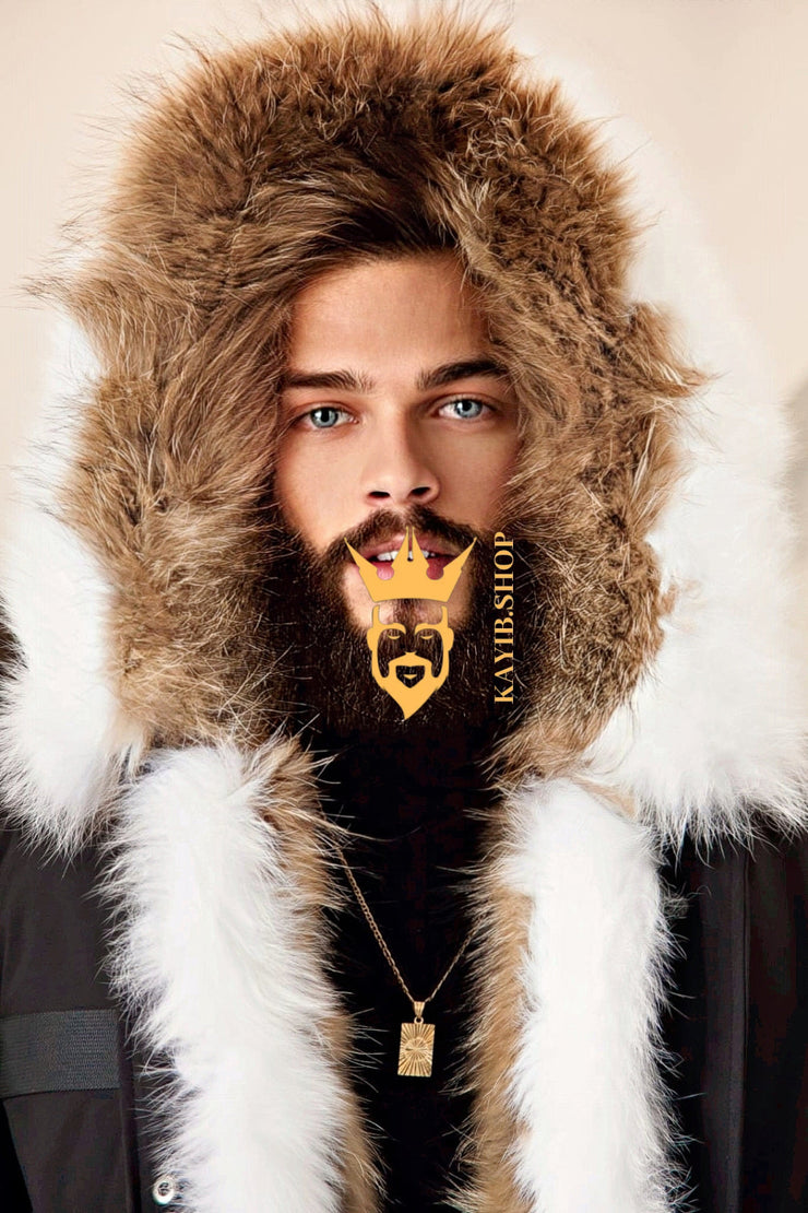 Mens designer coats 2025 with fur hoods