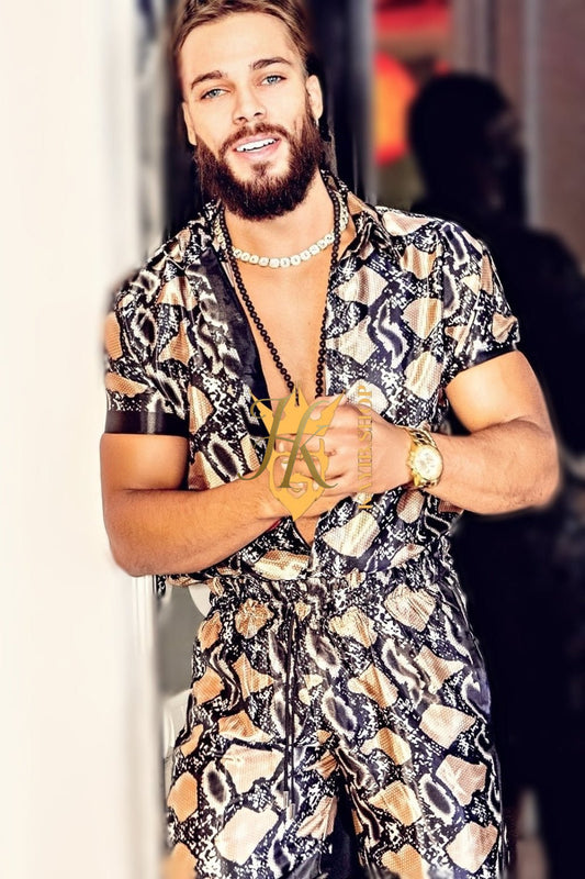 Barocco Print Handmade Men's Luxury Silk Dress Set - Elevate Your Style Game with Opulent Comfort and Durability - kayibstrore