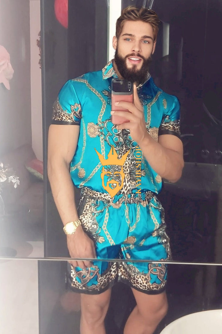 Barocco Print Set - The Ultimate Summer Silk Outfit for Men - Tailored Fit and Personalized Measurements Included - kayibstrore