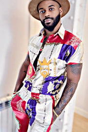 Barocco Print Silk Camp Shirt+Short - Make a Statement in Style - Crafted for Optimal Comfort and Versatility - kayibstrore
