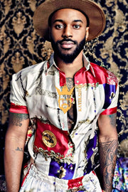 Barocco Print Silk Camp Shirt+Short - Make a Statement in Style - Crafted for Optimal Comfort and Versatility - kayibstrore